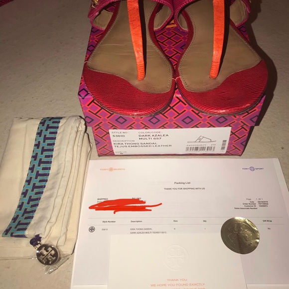 Tory Burch Red/Pink/Orange Leather Sandals Size 6 - Picture 2 of 7